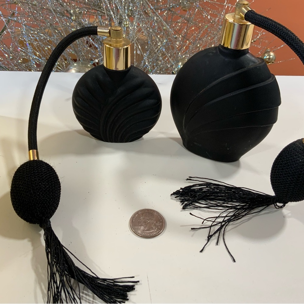 Vintage Black Enesco Perfume Glass Atomizers Tassels